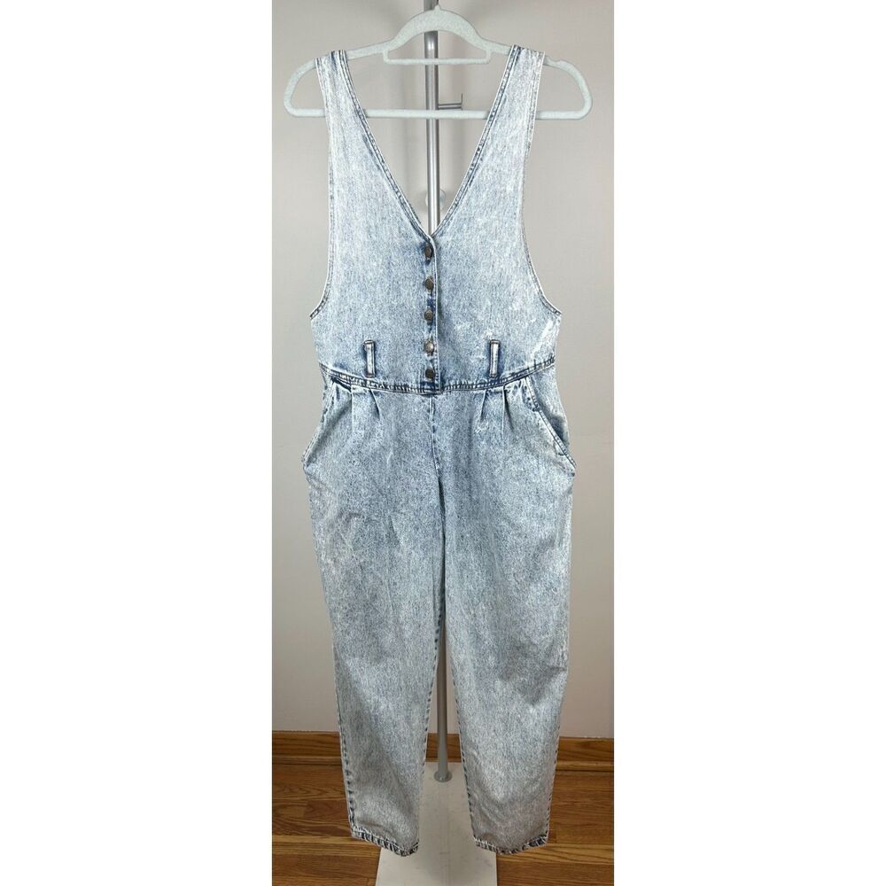 VTG Jumpsuit Denim Overalls Acid Wash Pleated Size Small 80s 90s Button Fly 7